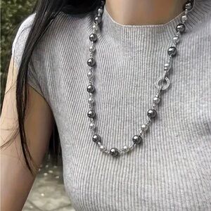 Elegant Silver tone and Black Beaded Necklace